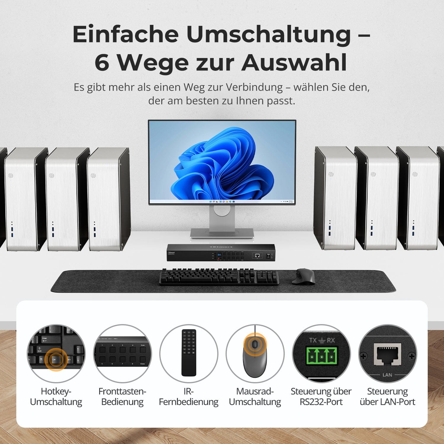 TESmart HKS801-P23-EUBK KVM Switch Verbesserter 8-Port HDMI KVM Switch mit USB 3.0 (5Gbps), 4K60Hz und RS232/LAN-Steuerung 10652805090884 8-Port HDMI KVM-Switch 4K60Hz mit USB 3.0 &amp; RS232/LAN | TESmart Updated / EU Plug