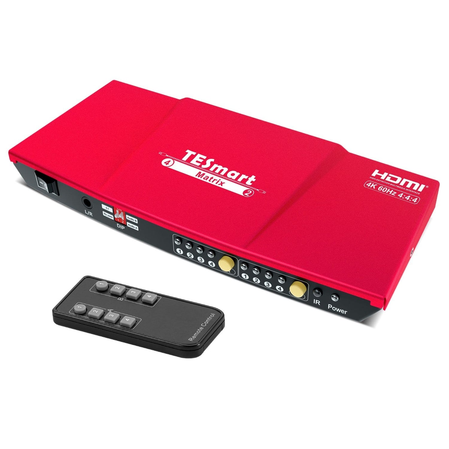 TESmart HMA0402A1U-USRD HDMI Matrix 4x2 4K HDMI-Matrix-Switch mit Audioextraktion und Audioausgang 4x2 HDMI Matrix Video Switch 4K 60hz HDCP mit  Audio TESmart US Plug / Red