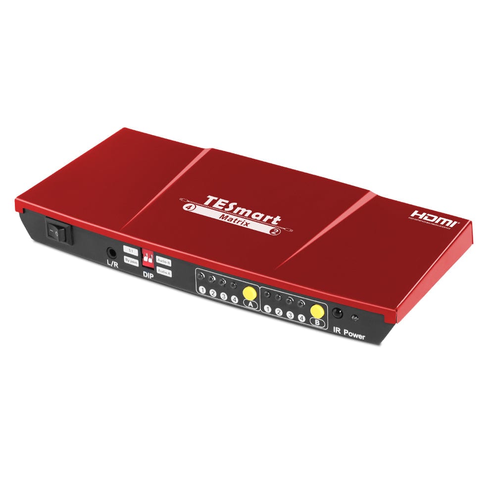 TESmart HMA0402A40-USRD HDMI Matrix 4x2 4K HDMI-Matrix-Switch mit Audio-Extraktion und S/PDIF 4x2 HDMI Matrix Video Switch 4K 30hz HDCP mit Audio TESmart US Plug / Red