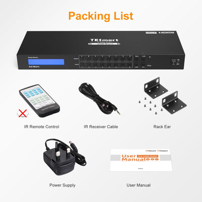 TESmart HMA808-L23-UKBK HDMI Matrix 8x8 HDMI Matrix 4K30Hz/ 4K60Hz Unterstützung RS232/ TCP IP Control 10659135227904 4K HDMI Matrix switch 8X8,HDCP HDR RS232/LAN steuern TESmart UK Plug / HMA0808A30 (4K@30Hz)