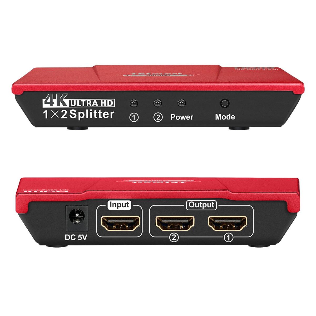 TESmart HSP0102A1U-EURD HDMI Splitter 2/4/8/ Ports HDMI Splitter 4K 60Hz mit HDR für DVD Player TV Box HDMI Splitter 2/4/8/16 Port Unterstützung  4K 60Hz HDR HDCP 2.2-TESmart EU Plug / Red / 2 Ports