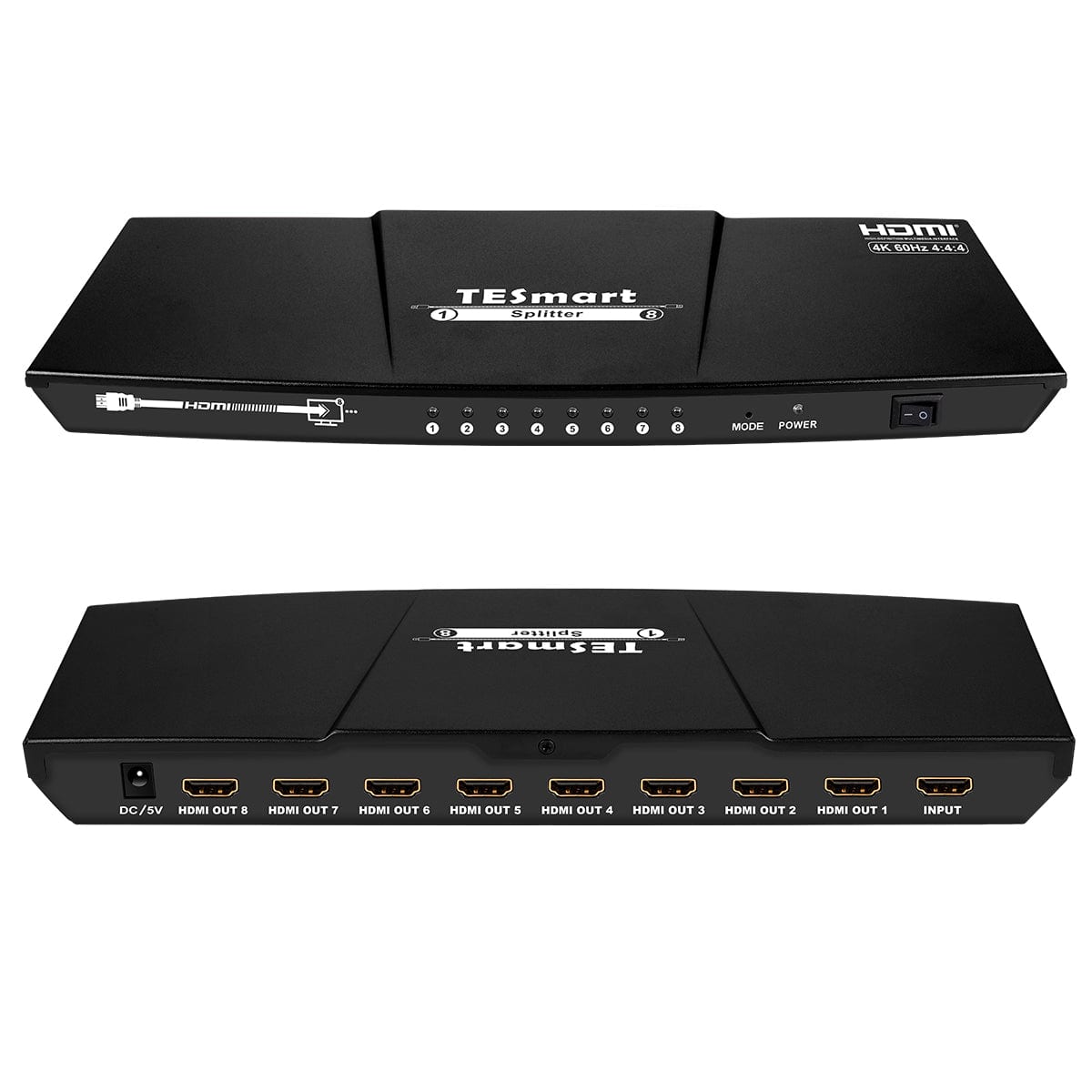 TESmart HSP0108A1U-EUBK HDMI Splitter 2/4/8/ Ports HDMI Splitter 4K 60Hz mit HDR für DVD Player TV Box HDMI Splitter 2/4/8/16 Port Unterstützung  4K 60Hz HDR HDCP 2.2-TESmart EU Plug / Black / 8 Ports
