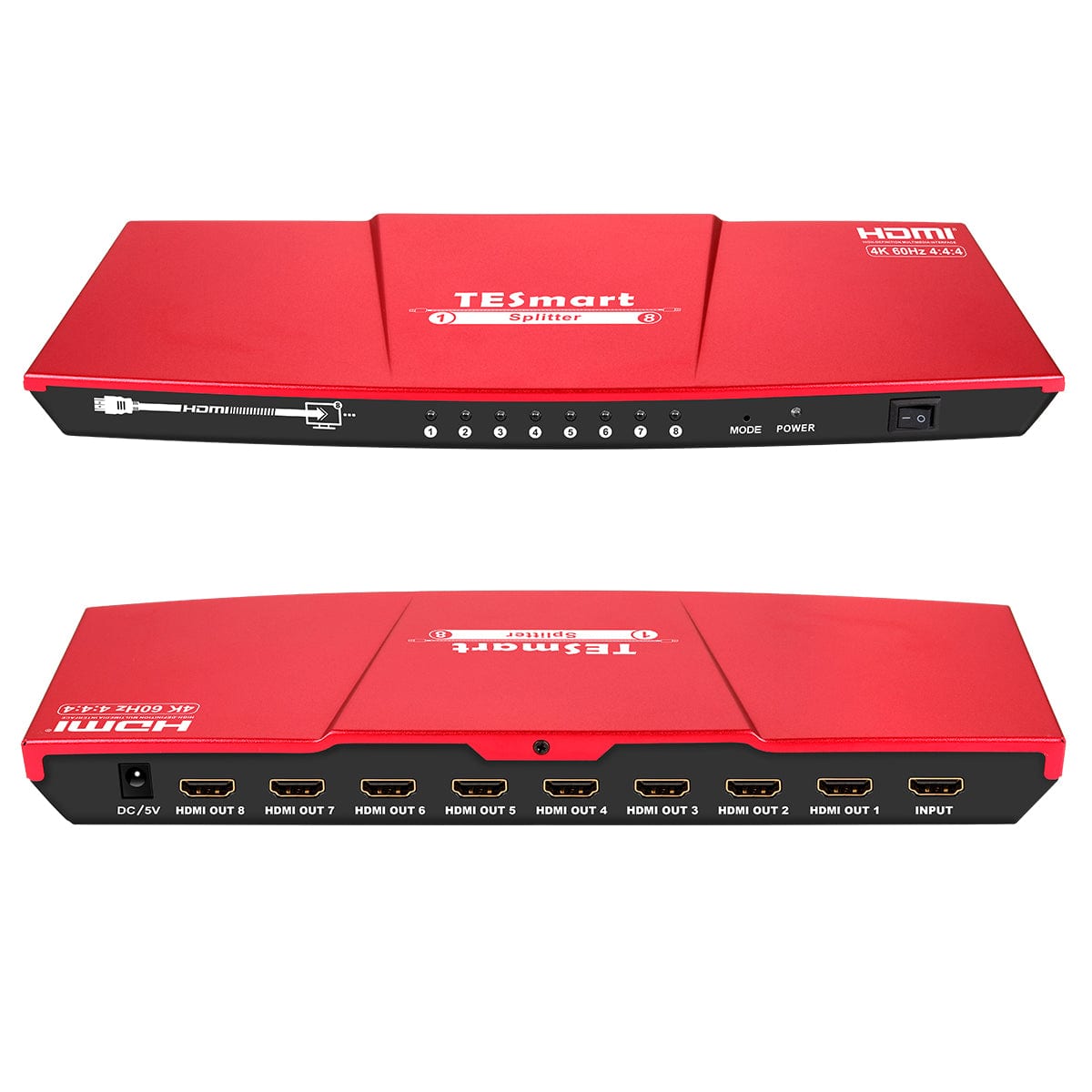 TESmart HSP0108A1U-EURD HDMI Splitter 2/4/8/ Ports HDMI Splitter 4K 60Hz mit HDR für DVD Player TV Box HDMI Splitter 2/4/8/16 Port Unterstützung  4K 60Hz HDR HDCP 2.2-TESmart EU Plug / Red / 8 Ports