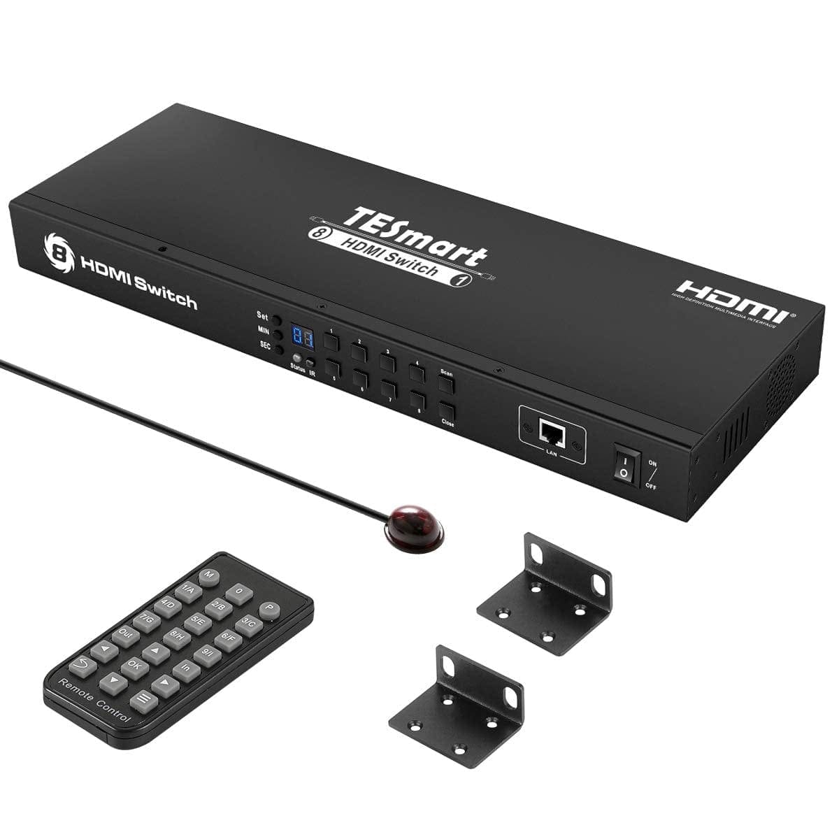 TESmart HSW0801A10-EUBK HDMI Switch 8/16 Port-Rackmount-HDMI-Switch 4K@60Hz mit RS232/LAN 8 Port HDMI Switch 4K 60Hz Auto Switch mit RS232/LAN-TESmart EU Plug / HSW0801A10