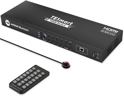 TESmart HSW1601-E23-EUBK HDMI Switch 8/16 Port-Rackmount-HDMI-Switch 4K@60Hz mit RS232/LAN 8 Port HDMI Switch 4K 60Hz Auto Switch mit RS232/LAN-TESmart EU Plug / HSW1601A1U