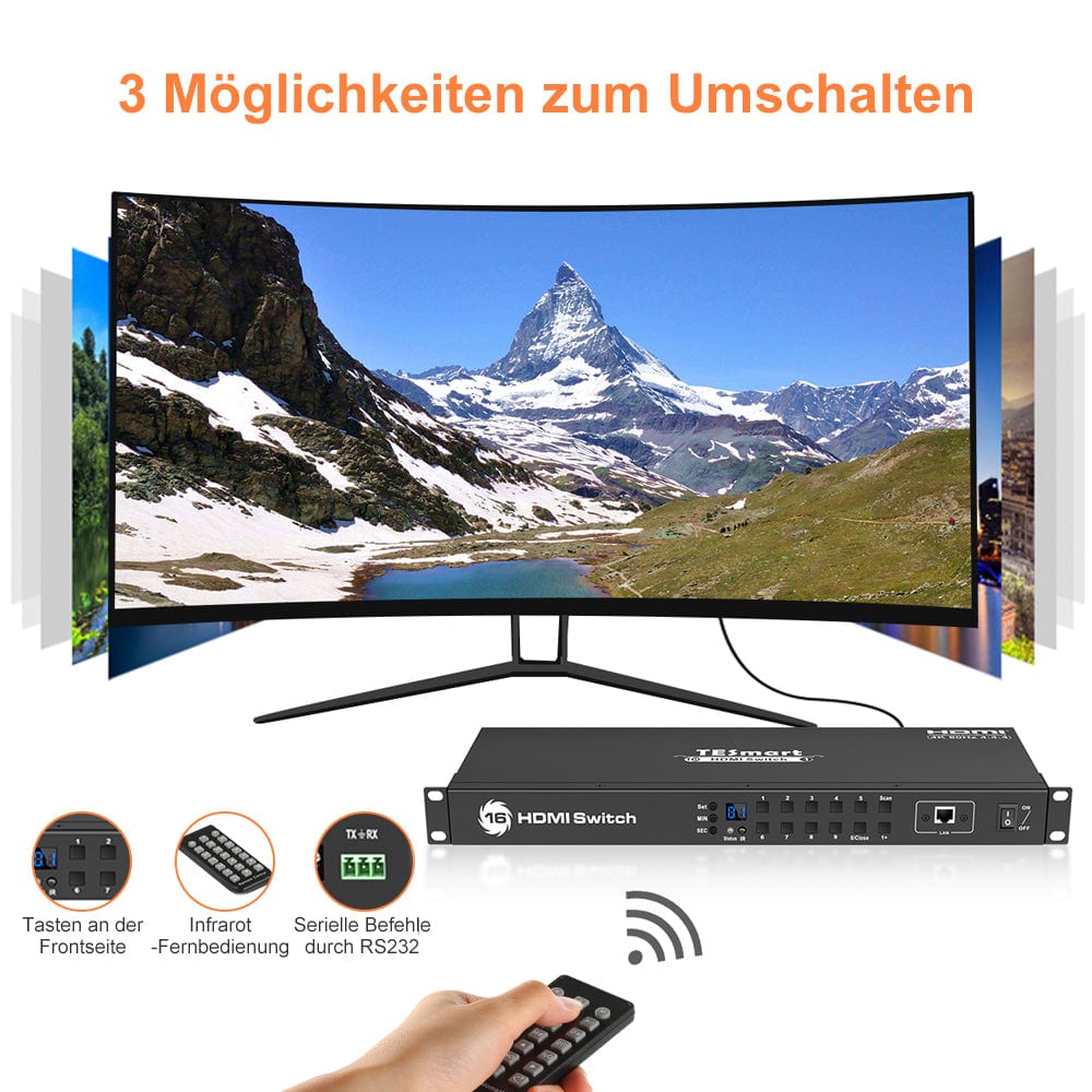 TESmart HSW1601A10-EUBK HDMI Switch TESmart 16 Port HDMI Switch 4K UHD 3840x2160@30Hz HDMI Switcher Box with RS232 LAN Port Support HDCP 2.2 HDMI Switch 16 Port 4K Rackmount, RS232/LAN, HDCP-TESmart EU Plug