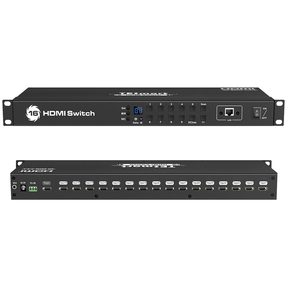TESmart HSW1601A10-EUBK HDMI Switch TESmart 16 Port HDMI Switch 4K UHD 3840x2160@30Hz HDMI Switcher Box with RS232 LAN Port Support HDCP 2.2 HDMI Switch 16 Port 4K Rackmount, RS232/LAN, HDCP-TESmart EU Plug