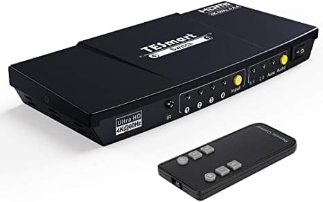 TESmart HSW401-E23-EUBK HDMI Switch 4 Port HDMI Umschalter 4K60Hz mit S/PDIF &amp; L/R 4 Port HDMI Umschalter 4K 60Hz mit Audio Ausgang, Fernbedienung-TESmart EU Plug / Black