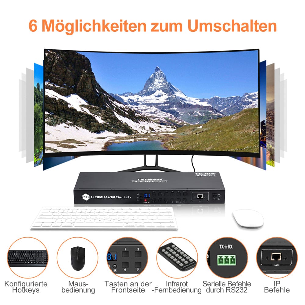 TESmart KVM Switch 16-Port HDMI KVM Switch 4K30Hz mit Unterstützung für RS232/LAN HDMI KVM Switch 16 port 4K USB Hub, Rackmount, RS232 TESmart