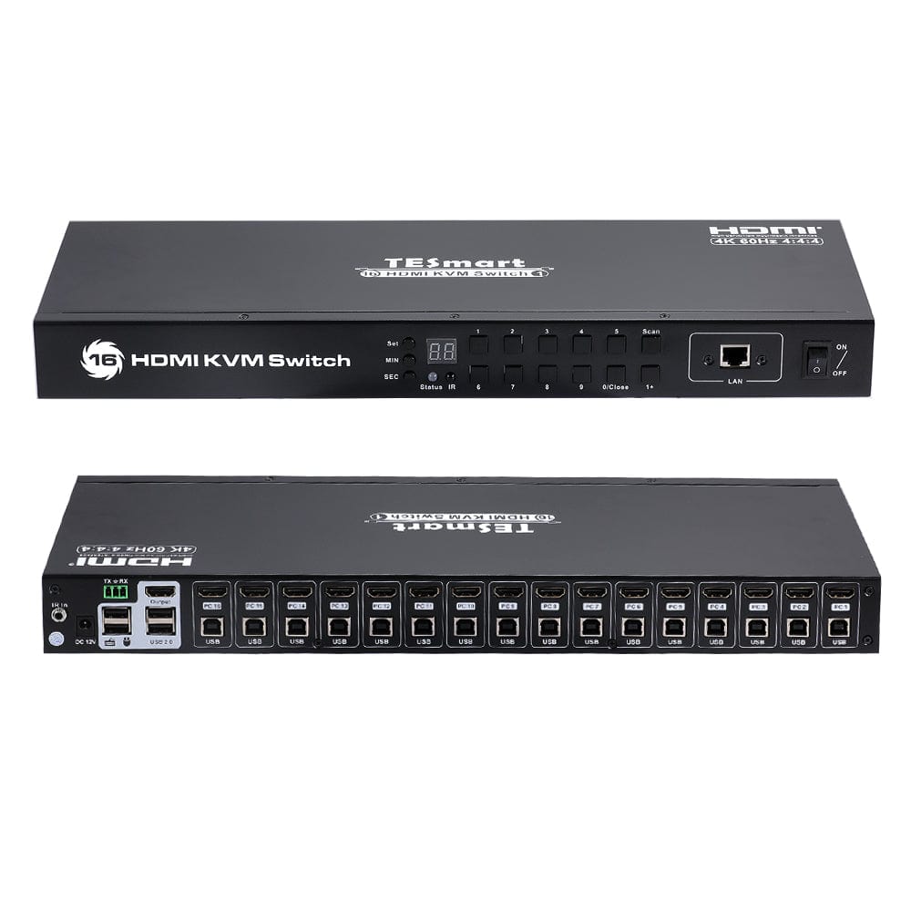 TESmart KVM Switch 16-Port HDMI KVM-Switch mit 4K60Hz, RS232/LAN-Steuerung HDMI KVM Switch 16 Port 4K60Hz Autoscan, Rackmount, RS232 TESmart