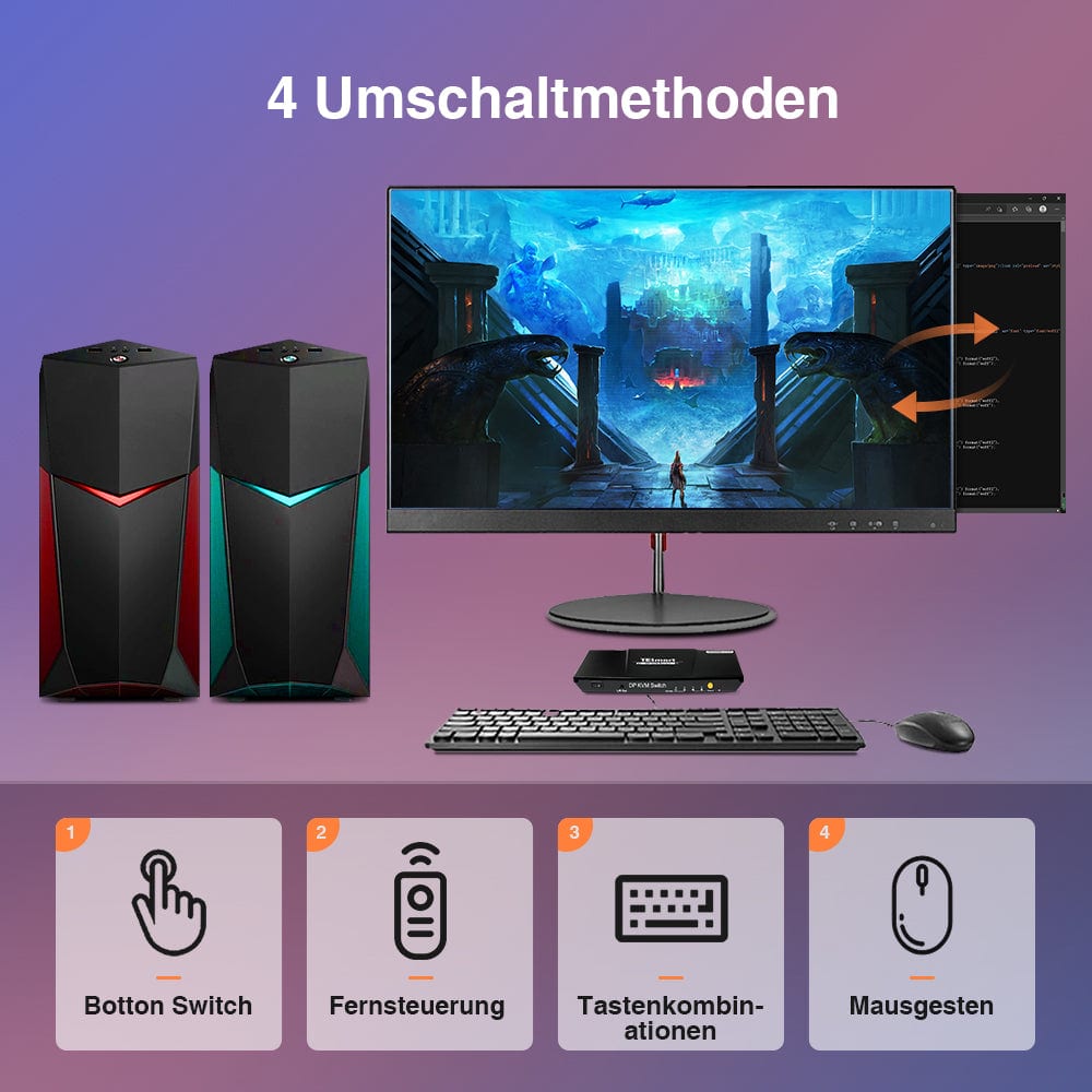 TESmart KVM Switch 2 Port DisplayPort 1.2 KVM Switch 4K60Hz mit USB Hub DP KVM Switch 2 Port 4K60Hz mit EDID,USB hub,L/R Audio TESmart