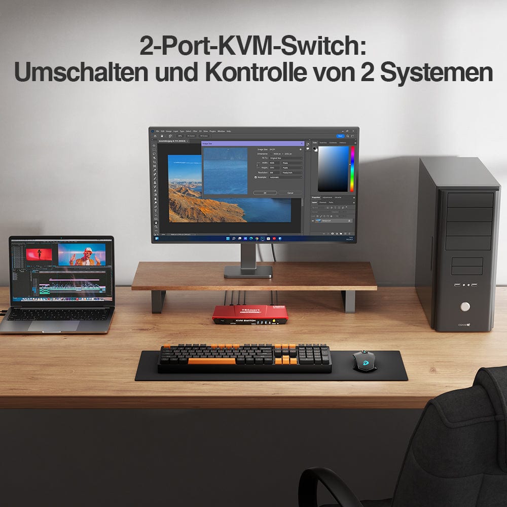 TESmart KVM Switch 2 Port HDMI KVM Switch 4K60Hz Maus Nahtlose Umschaltung HDMI KVM Switch 4K HDR verbinden 2 pc teilen sich USB,Audio TESmart