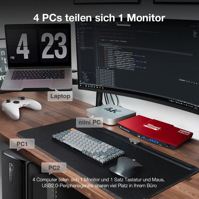 TESmart KVM Switch 4 Port HDMI KVM Switch 4K60Hz Maus Nahtlose Umschaltung HDMI KVM Switch 4 Port 4K60Hz mit EDID,USB hub TESmart