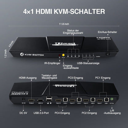 TESmart KVM Switch 4 Port HDMI KVM Switch 4K60Hz Maus Nahtlose Umschaltung HDMI KVM Switch 4 Port 4K60Hz mit EDID,USB hub TESmart