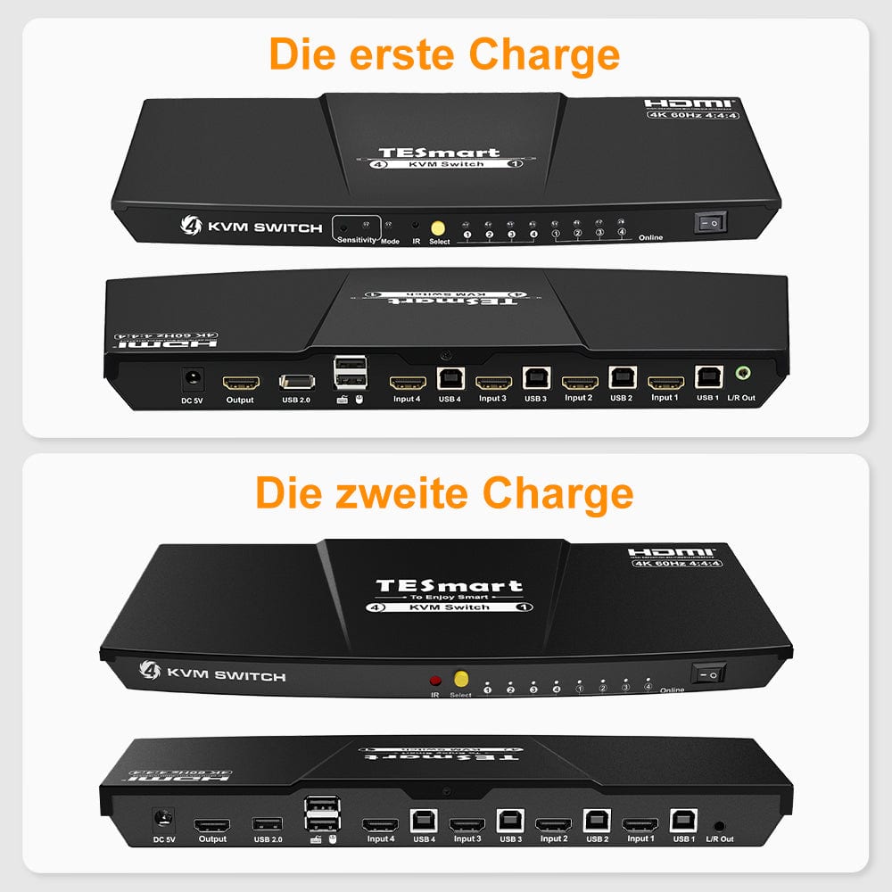 TESmart KVM Switch 4 Port HDMI KVM Switch 4K60Hz Maus Nahtlose Umschaltung HDMI KVM Switch 4 Port 4K60Hz mit EDID,USB hub TESmart