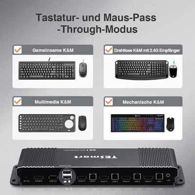 TESmart KVM Switch 4 Port HDMI KVM Switch 4K60Hz mit USB Hub und Audio Out HDMI KVM Switch 4K HDR verbinden 4 pc teilen sich USB,Audio TESmart