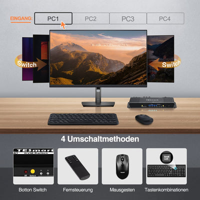 TESmart KVM Switch 4 Port HDMI KVM Switch 4K60Hz mit USB Hub und Audio Out HDMI KVM Switch 4K HDR verbinden 4 pc teilen sich USB,Audio TESmart