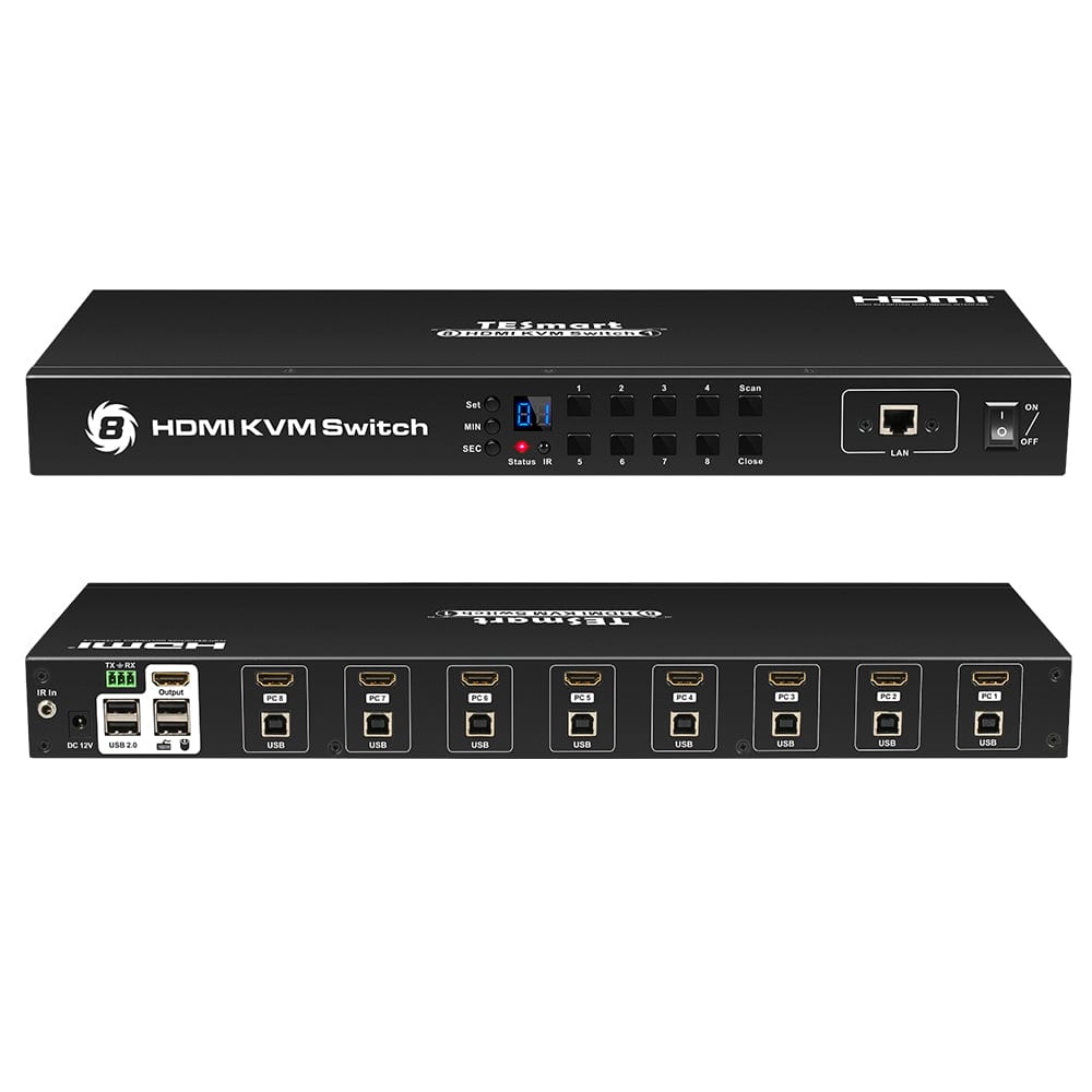 TESmart KVM Switch 8-Port HDMI KVM Switch 4K30Hz mit Unterstützung für RS232/LAN HDMI KVM  Switch 8 Port 4K Autoscan, Rackmount, RS232 TESmart