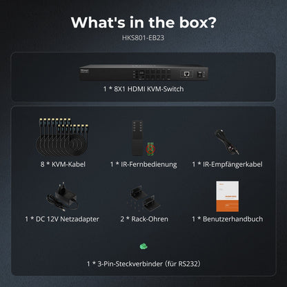 TESmart KVM Switch 8-Port HDMI KVM Switch 4K30Hz mit Unterstützung für RS232/LAN, verbessert für erweiterte Kompatibilität und Stabilität HDMI KVM  Switch 8 Port 4K Autoscan, Rackmount, RS232 TESmart