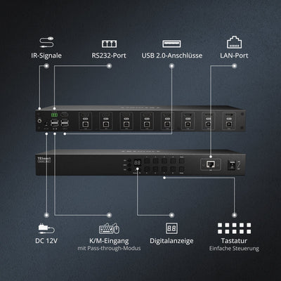 TESmart KVM Switch 8-Port HDMI KVM Switch 4K30Hz mit Unterstützung für RS232/LAN, verbessert für erweiterte Kompatibilität und Stabilität HDMI KVM  Switch 8 Port 4K Autoscan, Rackmount, RS232 TESmart