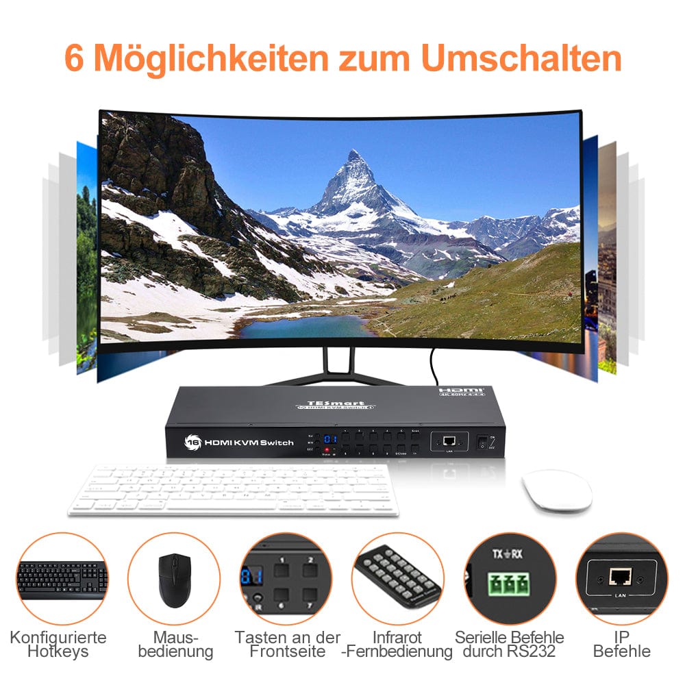 TESmart KVM Switch 8-Port HDMI KVM-Switch mit 4K60Hz, RS232/LAN-Steuerung HDMI KVM Switch 8 port 4K60Hz Autoscan, Rackmount, RS232 TESmart