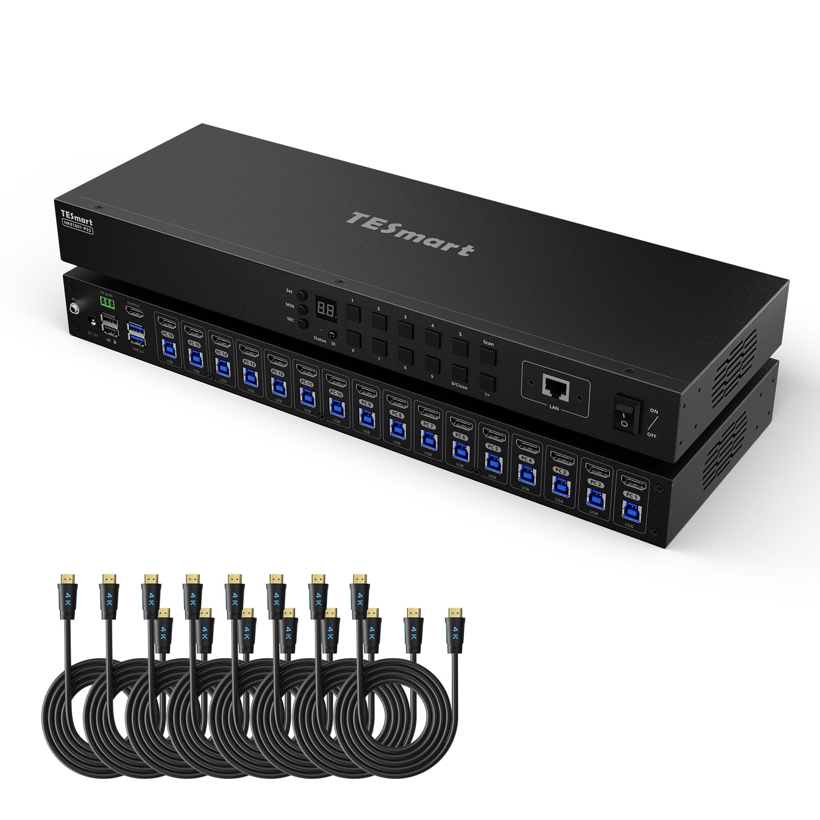 TESmart KVM Switch Verbesserter 16-Port HDMI KVM Switch mit USB 3.0 (5Gbps), 4K60Hz und RS232/LAN-Steuerung HDMI KVM Switch 16 Port 4K60Hz Autoscan, Rackmount, RS232 TESmart