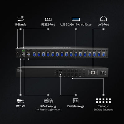 TESmart KVM Switch Verbesserter 16-Port HDMI KVM Switch mit USB 3.0 (5Gbps), 4K60Hz und RS232/LAN-Steuerung HDMI KVM Switch 16 Port 4K60Hz Autoscan, Rackmount, RS232 TESmart