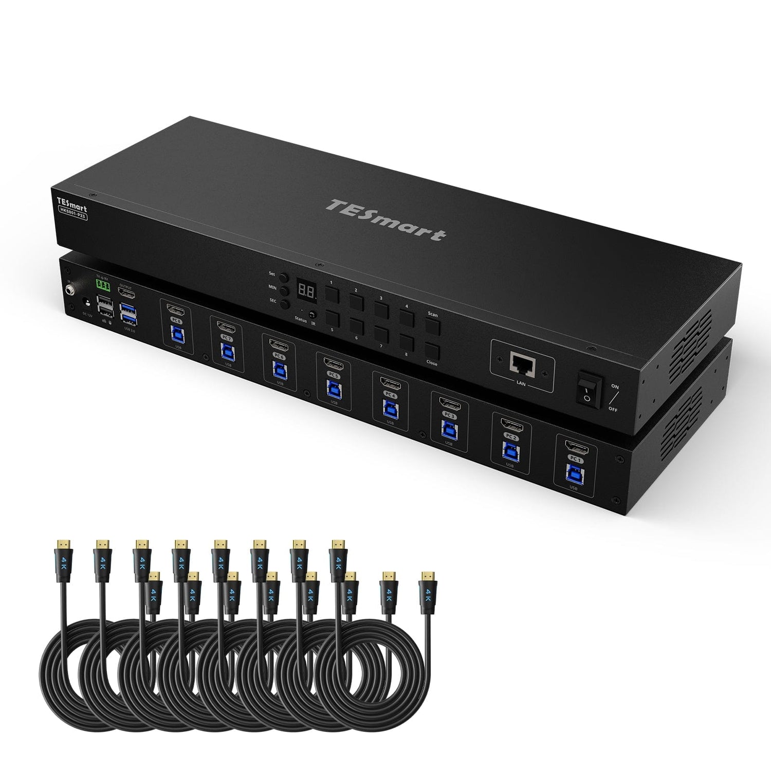 TESmart KVM Switch Verbesserter 8-Port HDMI KVM Switch mit USB 3.0 (5Gbps), 4K60Hz und RS232/LAN-Steuerung HDMI KVM Switch 8 port 4K60Hz Autoscan, Rackmount, RS232 TESmart