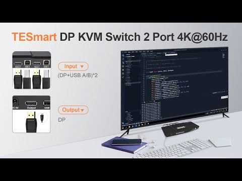 Conmutador KVM DisplayPort 1.2 de 2 puertos 4K60Hz con concentrador USB