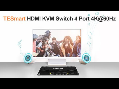 4-portars HDMI KVM-switch 4K60Hz med USB-hubb och ljudutgång